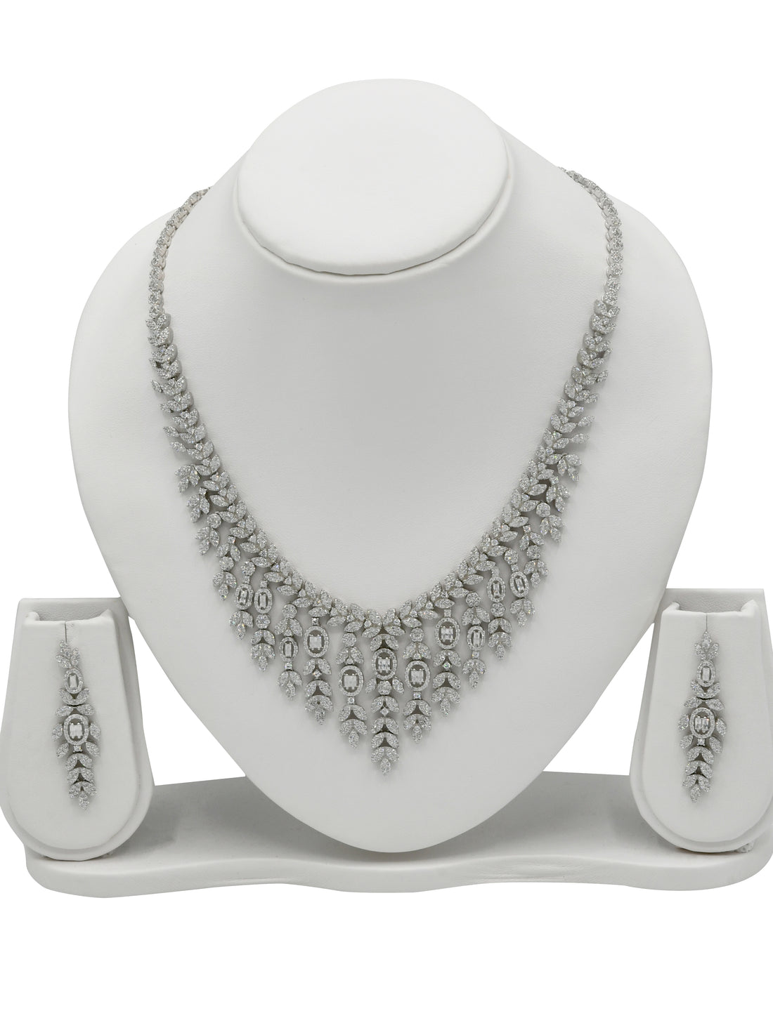 Sterling Silver CZ Necklace Set - Roop Darshan
