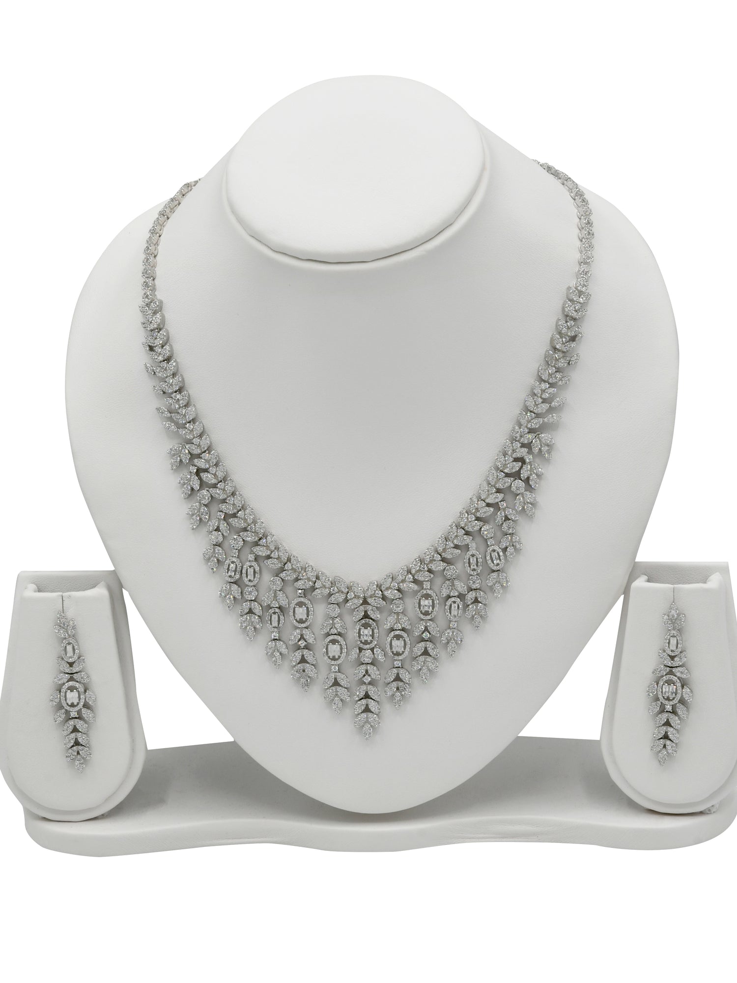 Sterling Silver CZ Necklace Set - Roop Darshan