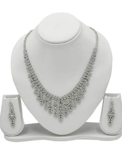 Sterling Silver CZ Necklace Set - Roop Darshan