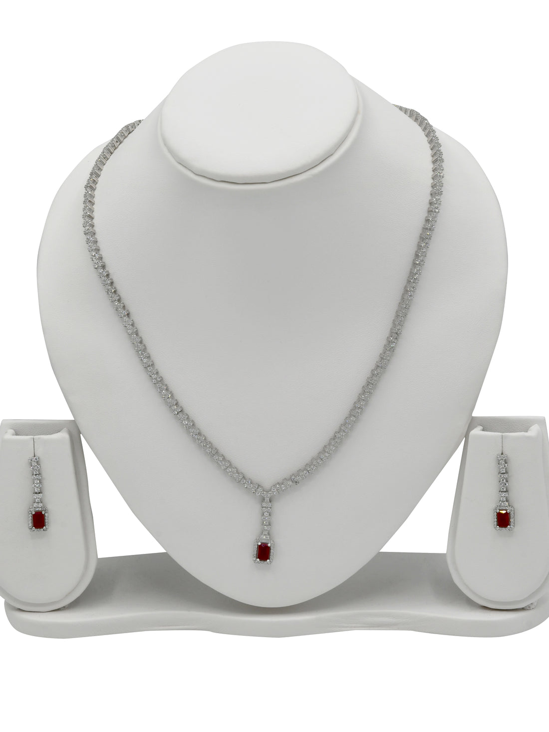 Sterling Silver CZ Necklace Set - Roop Darshan