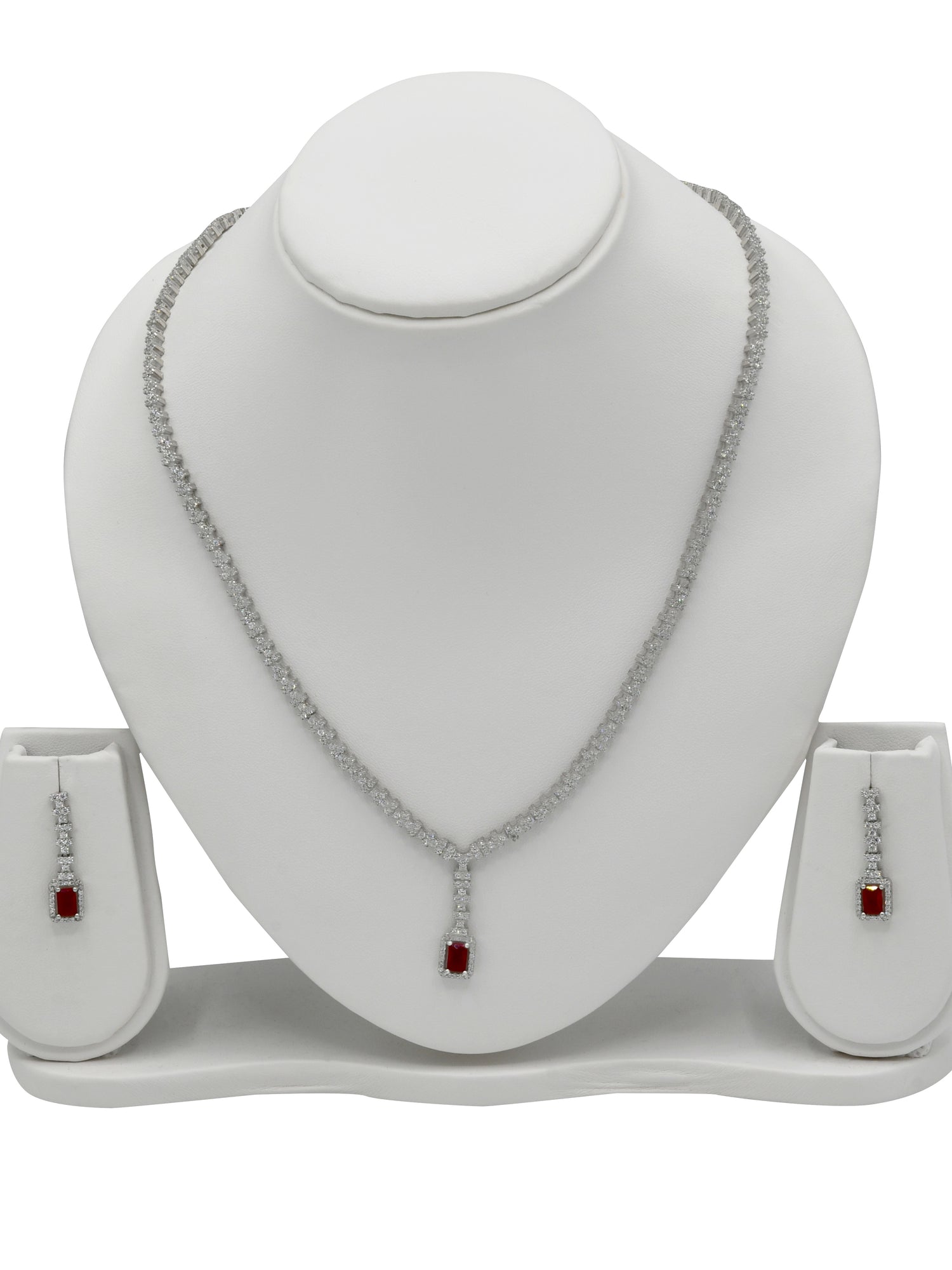 Sterling Silver CZ Necklace Set - Roop Darshan