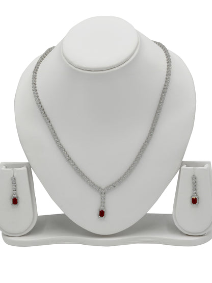 Sterling Silver CZ Necklace Set - Roop Darshan