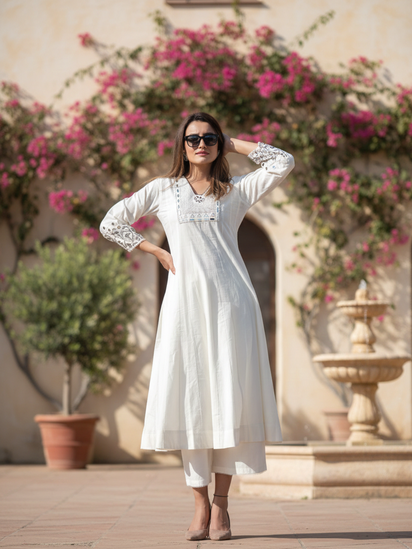 Ladies Cotton Flair Kurti with Plazzo Pant - Roop Darshan