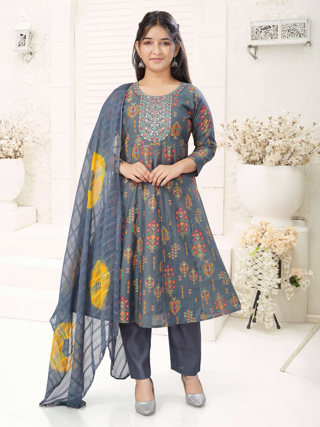 Kirti Silk Printed Flair Suit