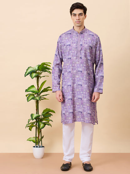 Jaguar Printed Silk Kurta Set