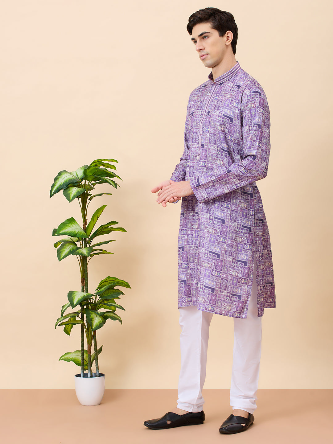 Jaguar Printed Silk Kurta Set