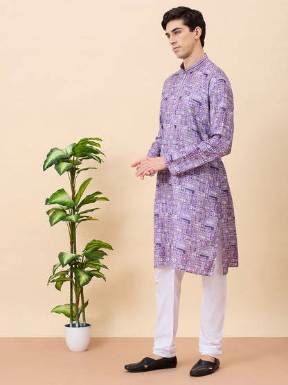 Jaguar Printed Silk Kurta Set