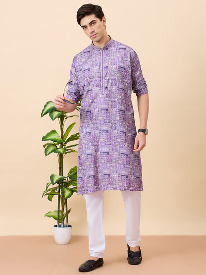 Jaguar Printed Silk Kurta Set