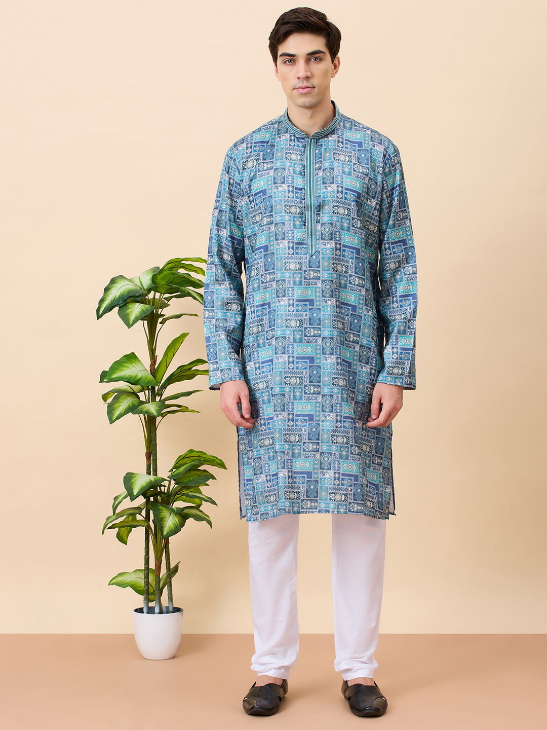 Jaguar Printed Silk Kurta Set