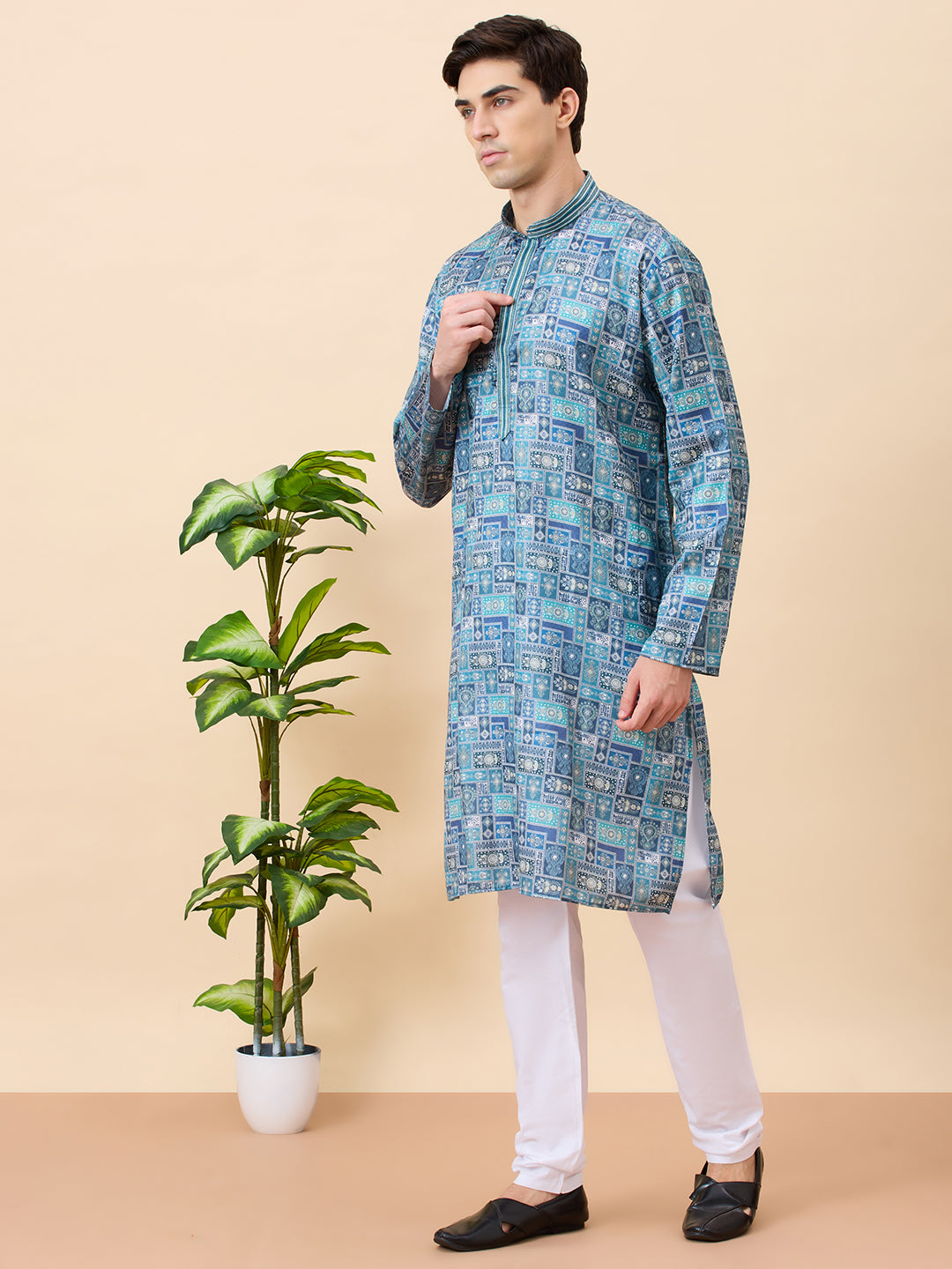 Jaguar Printed Silk Kurta Set