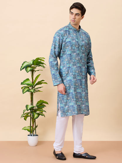 Jaguar Printed Silk Kurta Set