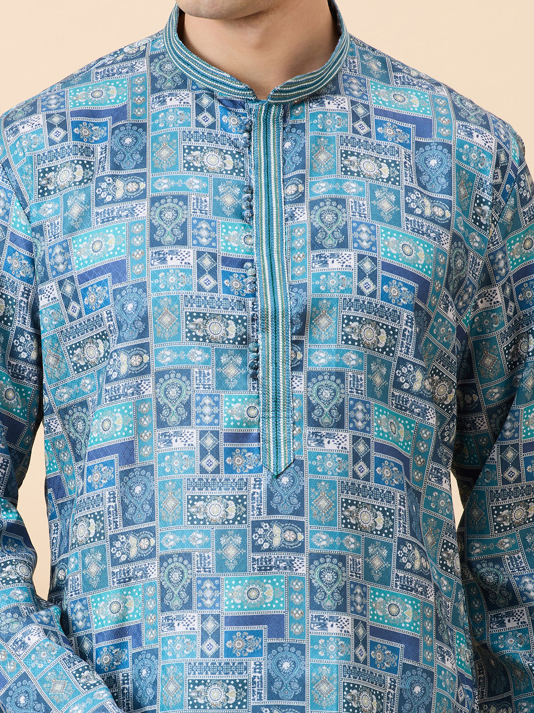 Jaguar Printed Silk Kurta Set
