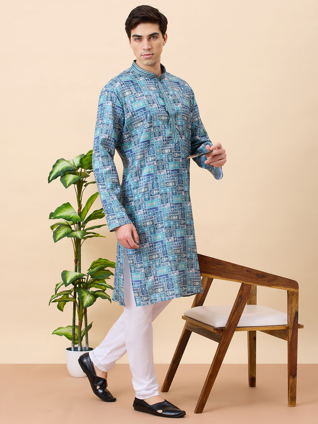 Jaguar Printed Silk Kurta Set