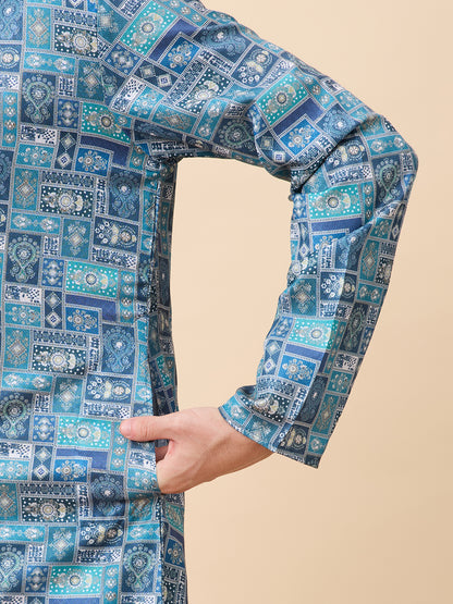 Jaguar Printed Silk Kurta Set