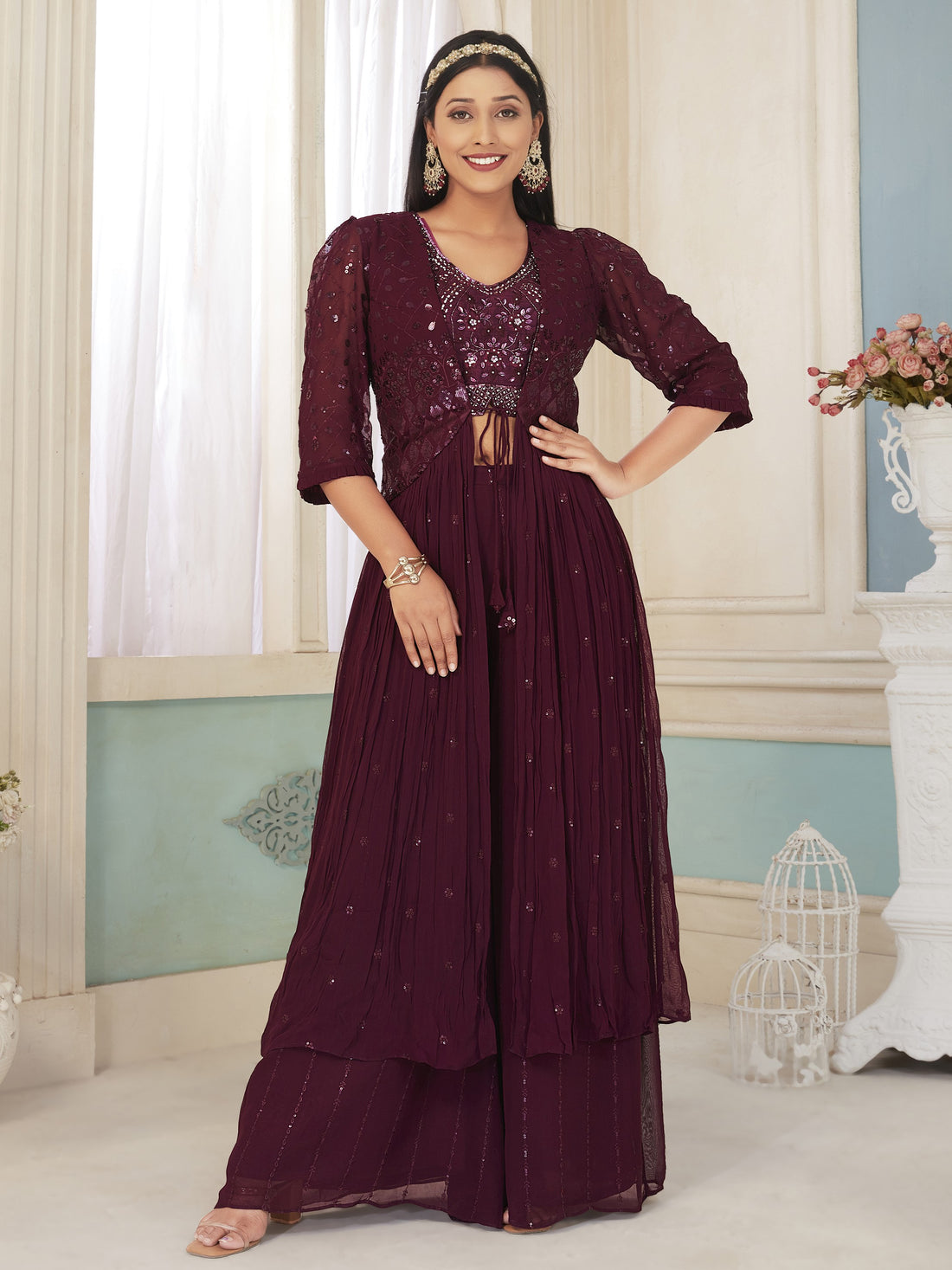 Malani Palazzo Suit With Jacket - Roop Darshan