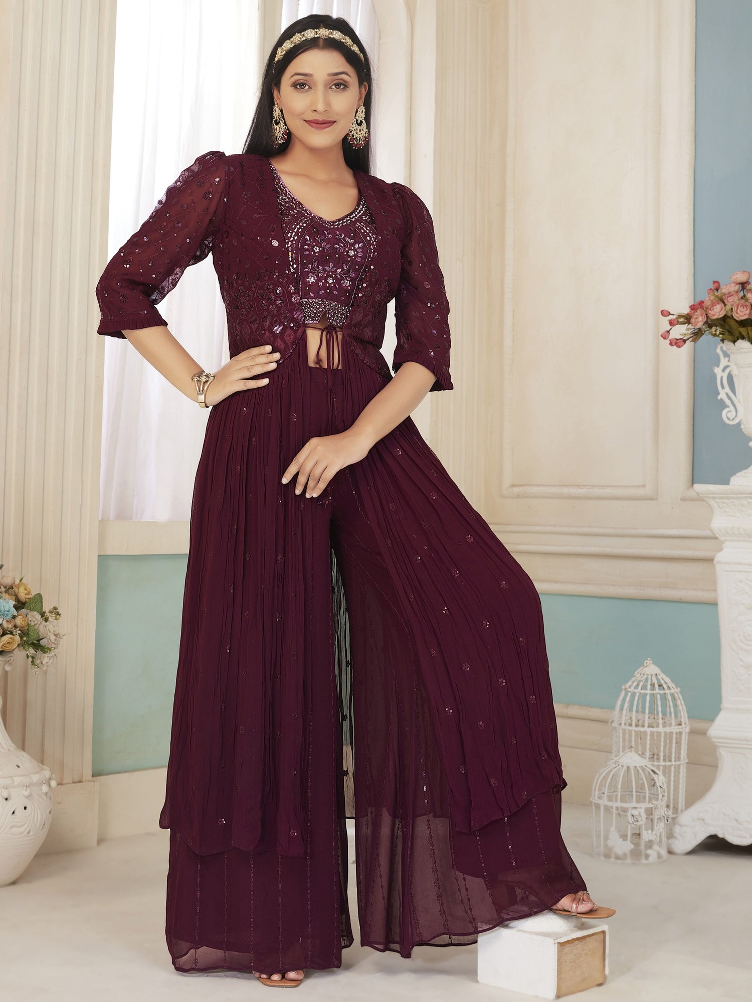 Malani Palazzo Suit With Jacket - Roop Darshan