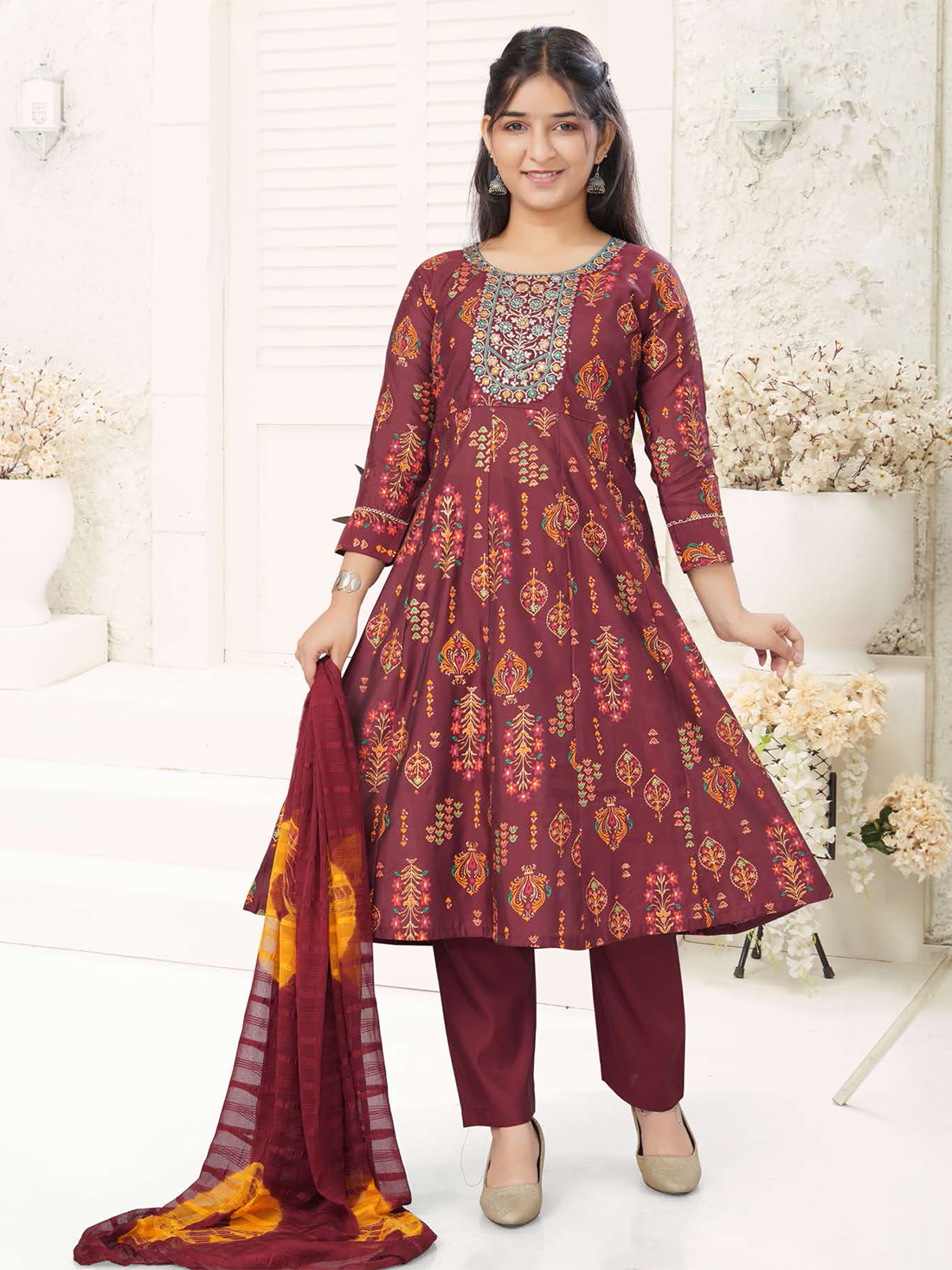 Kirti Silk Printed Flair Suit