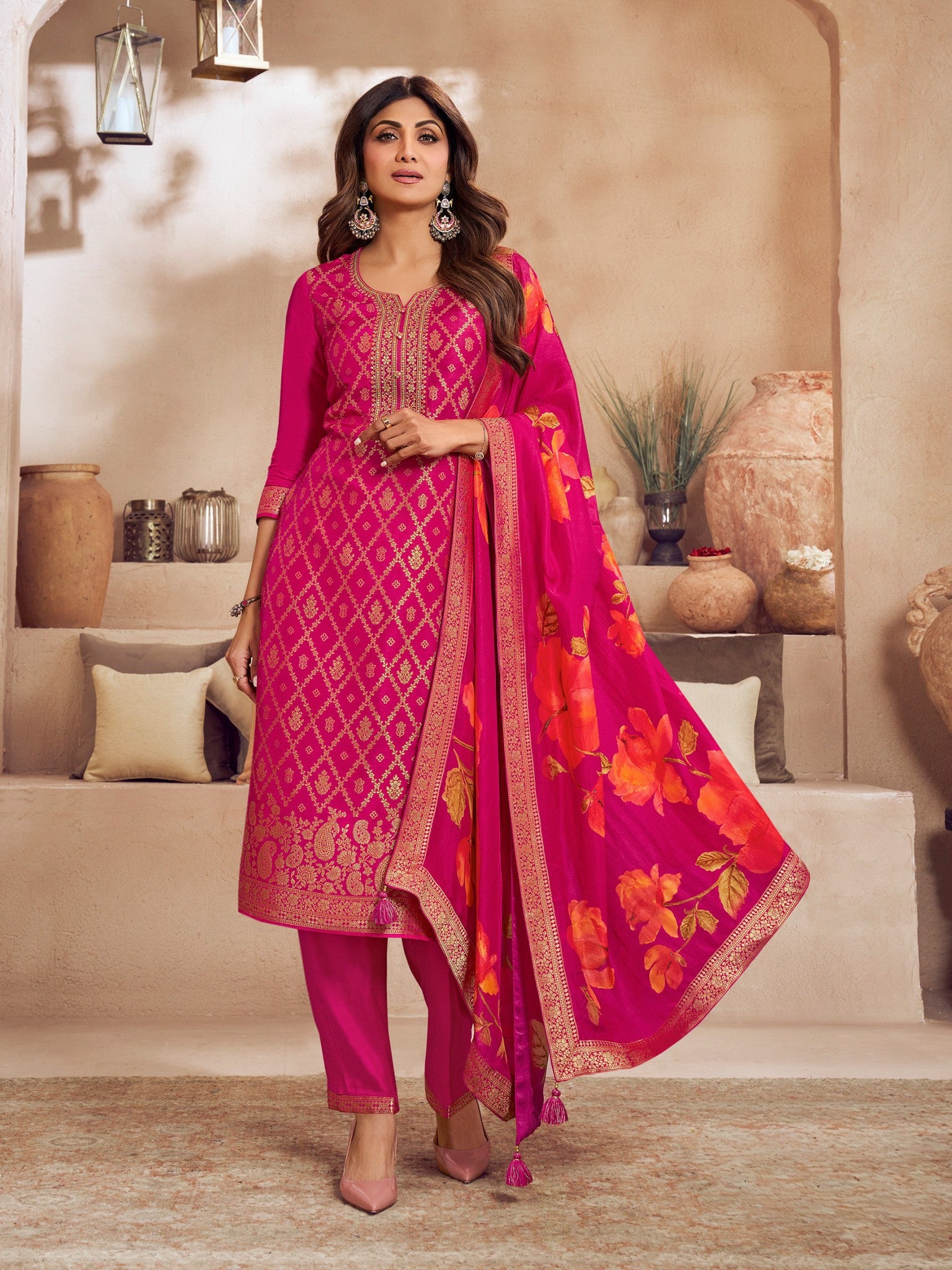 Nora Silk Emb Wk Straight Kameez &amp; Pant - Roop Darshan
