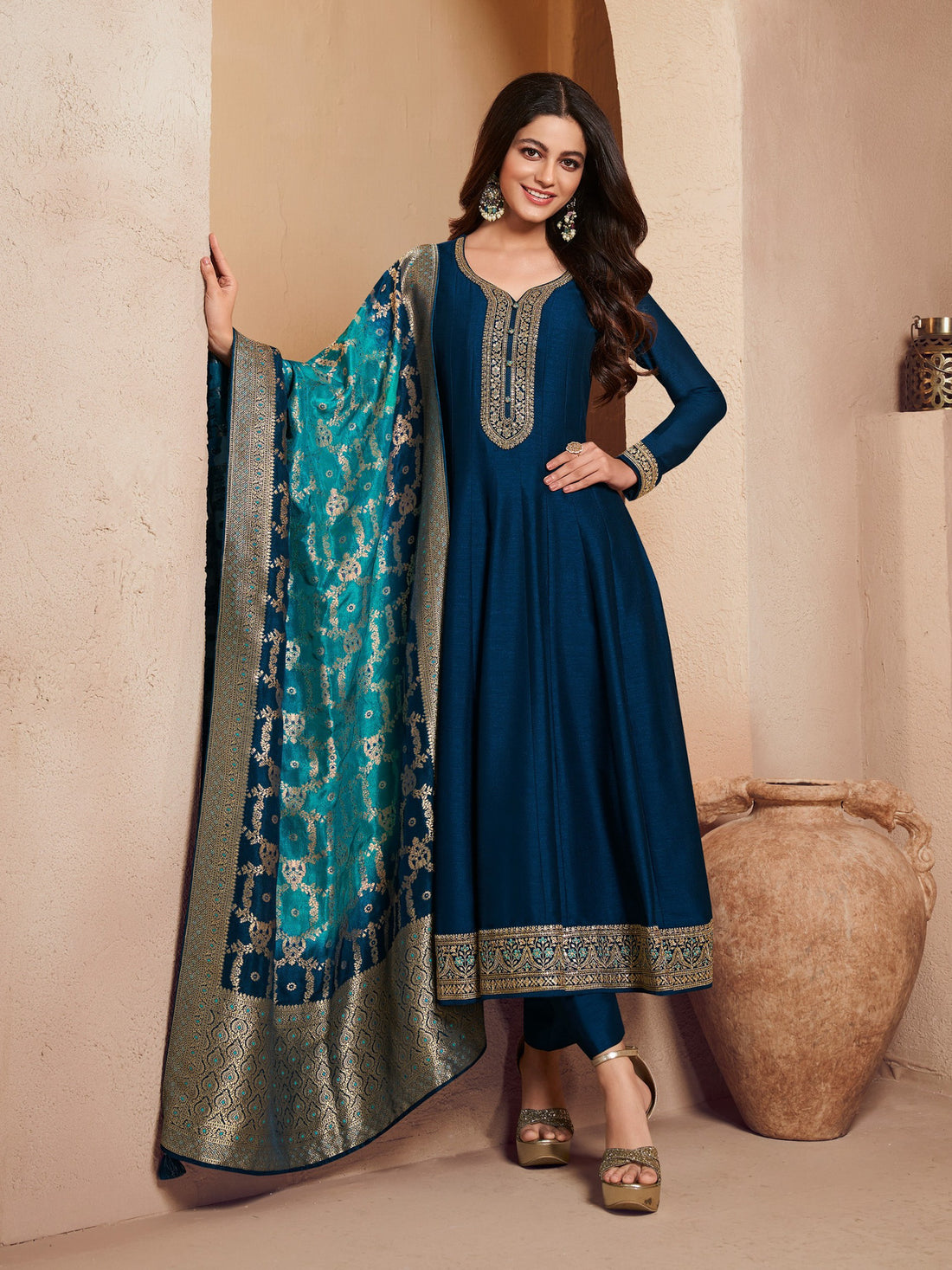 Kashish Silk Zari Emb Wk Flair Suit - Roop Darshan