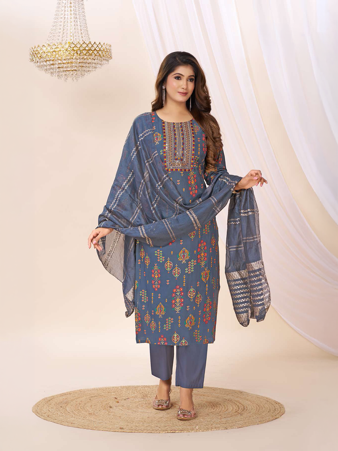 Mishika Printed Silk Suit Set