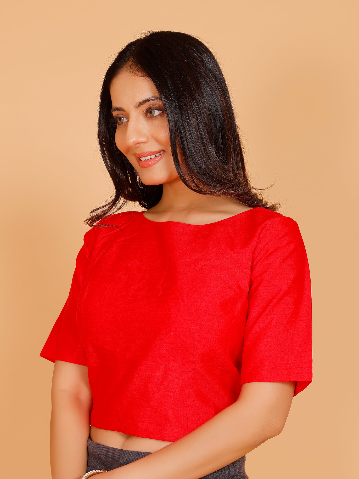 Ladies Dupion Silk Crop Top Blouse