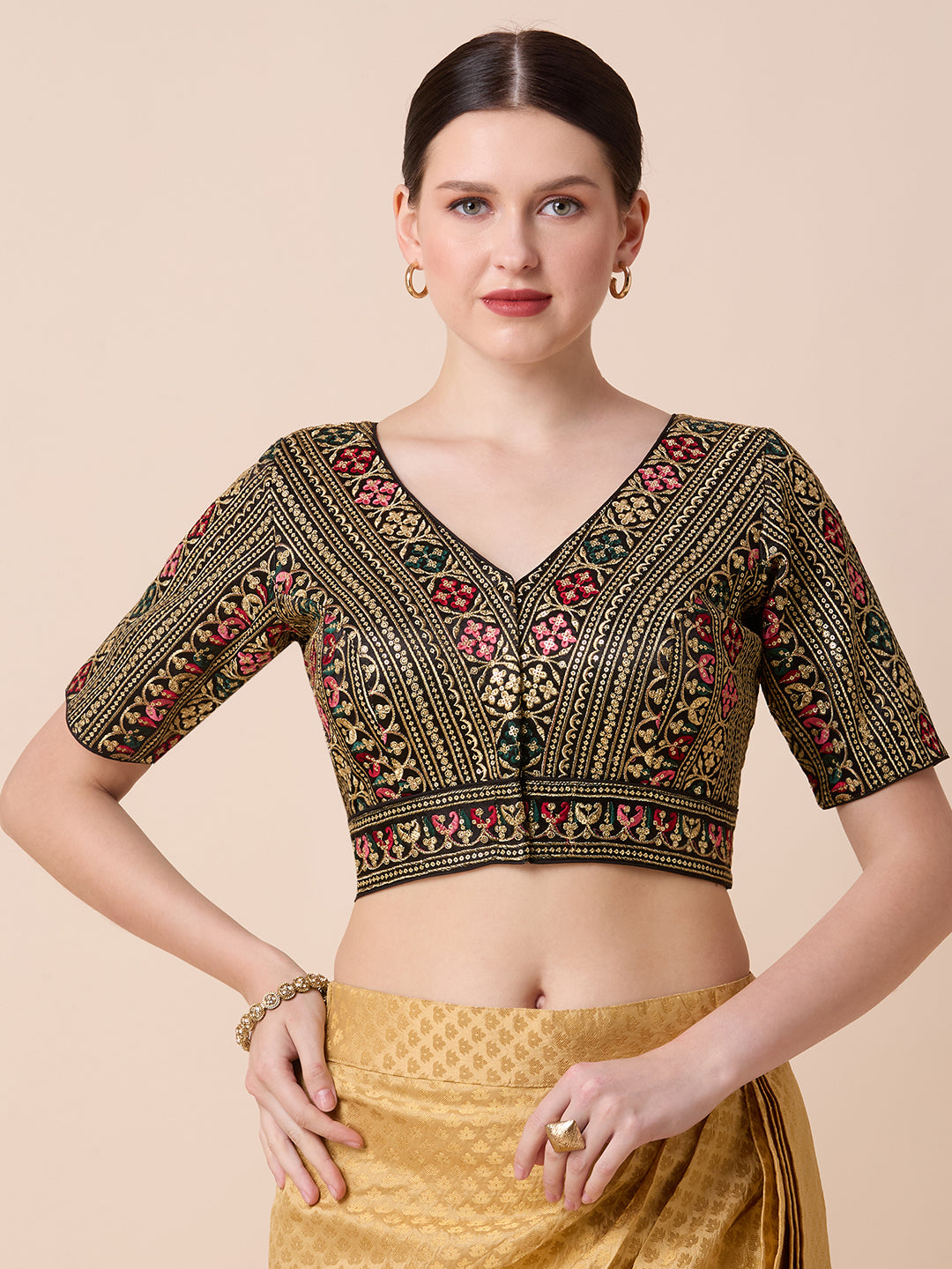 Silk Embroidered Tiki Work Blouse - Roop Darshan