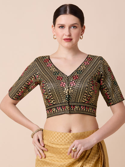 Silk Embroidered Tiki Work Blouse - Roop Darshan