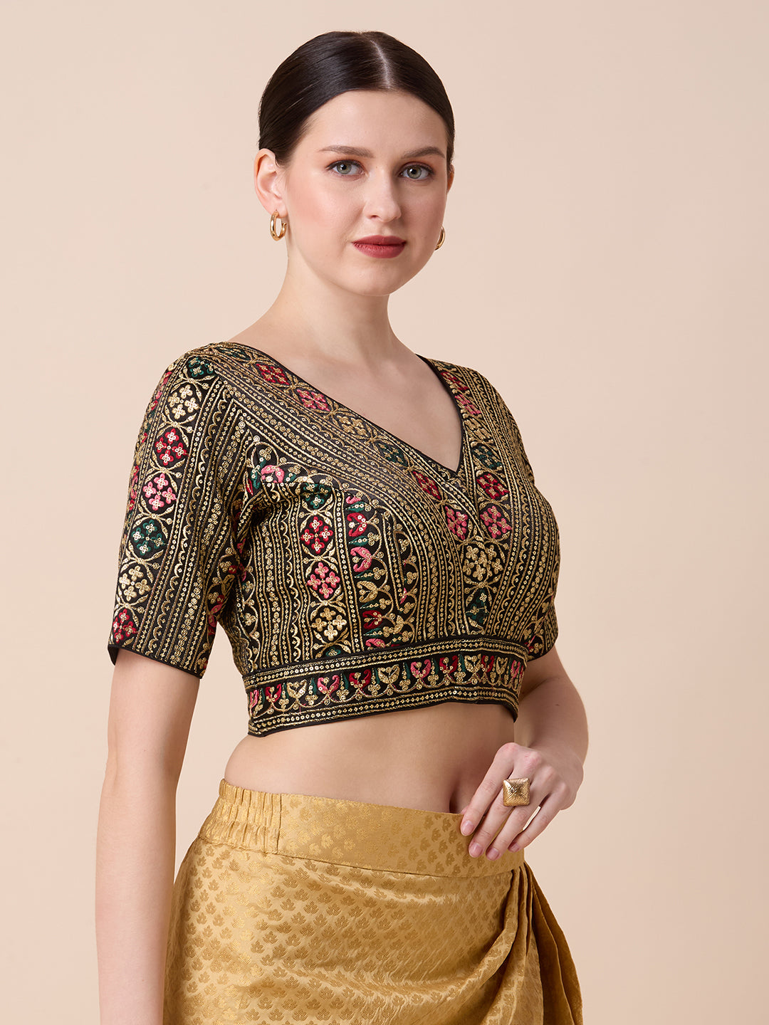 Silk Embroidered Tiki Work Blouse - Roop Darshan