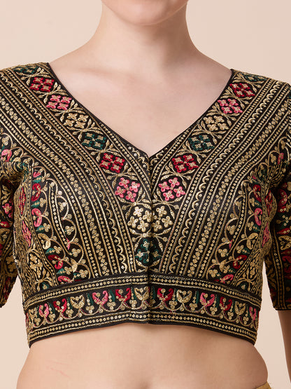 Silk Embroidered Tiki Work Blouse - Roop Darshan