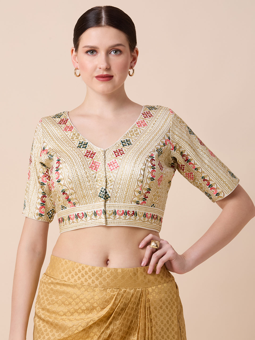 Silk Embroidered Tiki Work Blouse - Roop Darshan