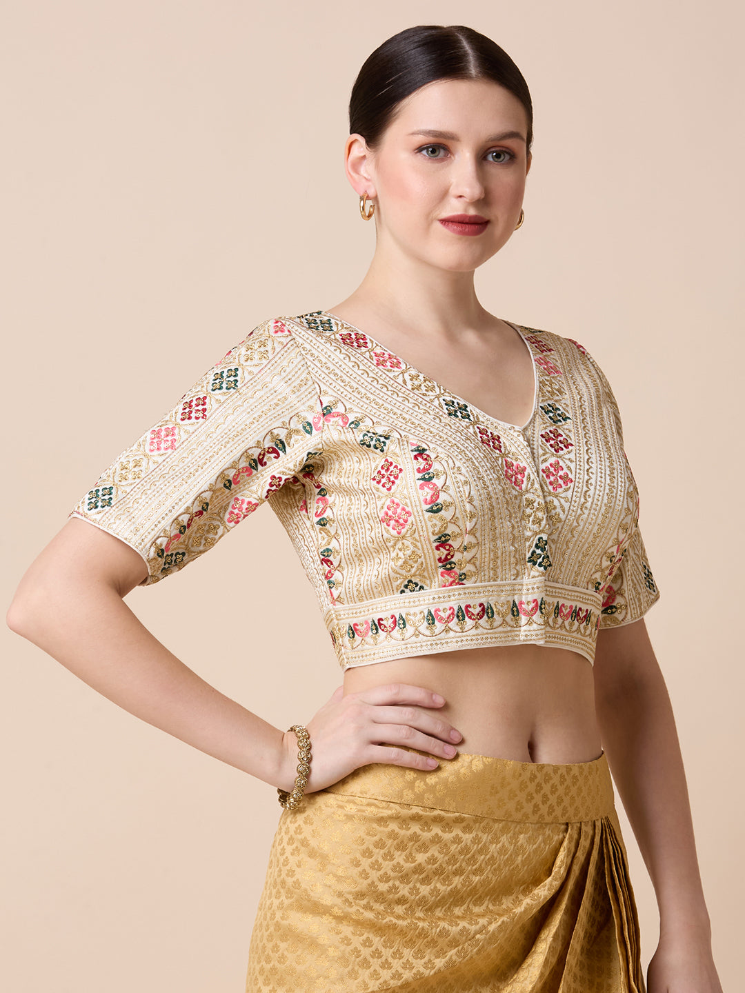 Silk Embroidered Tiki Work Blouse - Roop Darshan