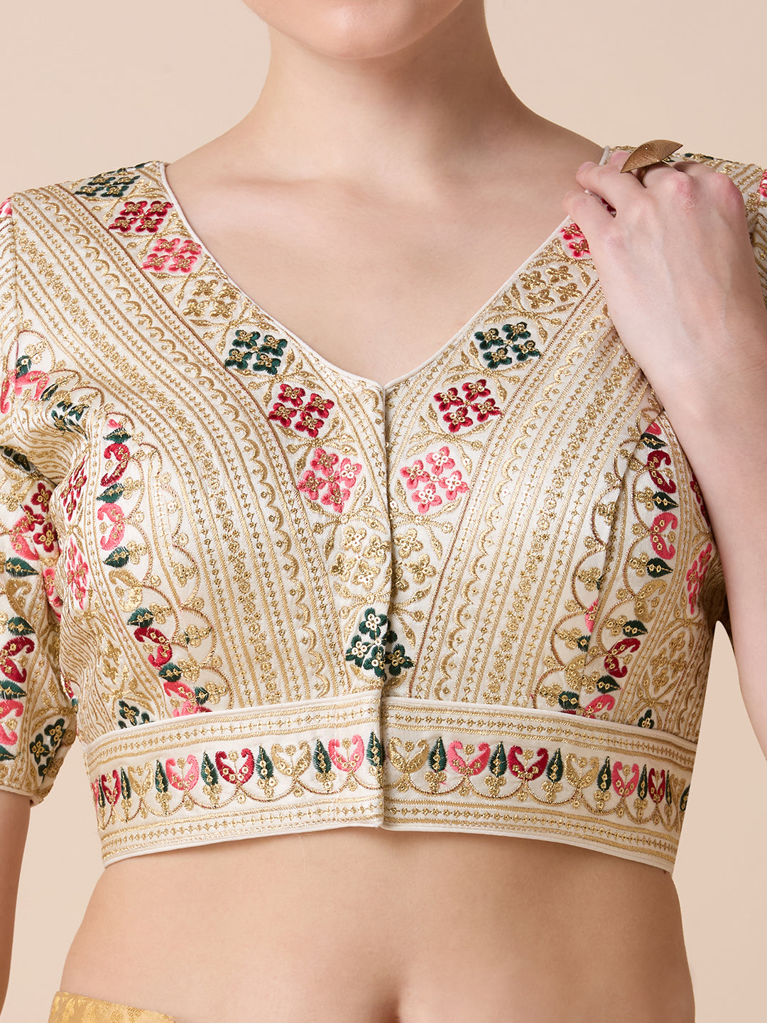 Silk Embroidered Tiki Work Blouse - Roop Darshan