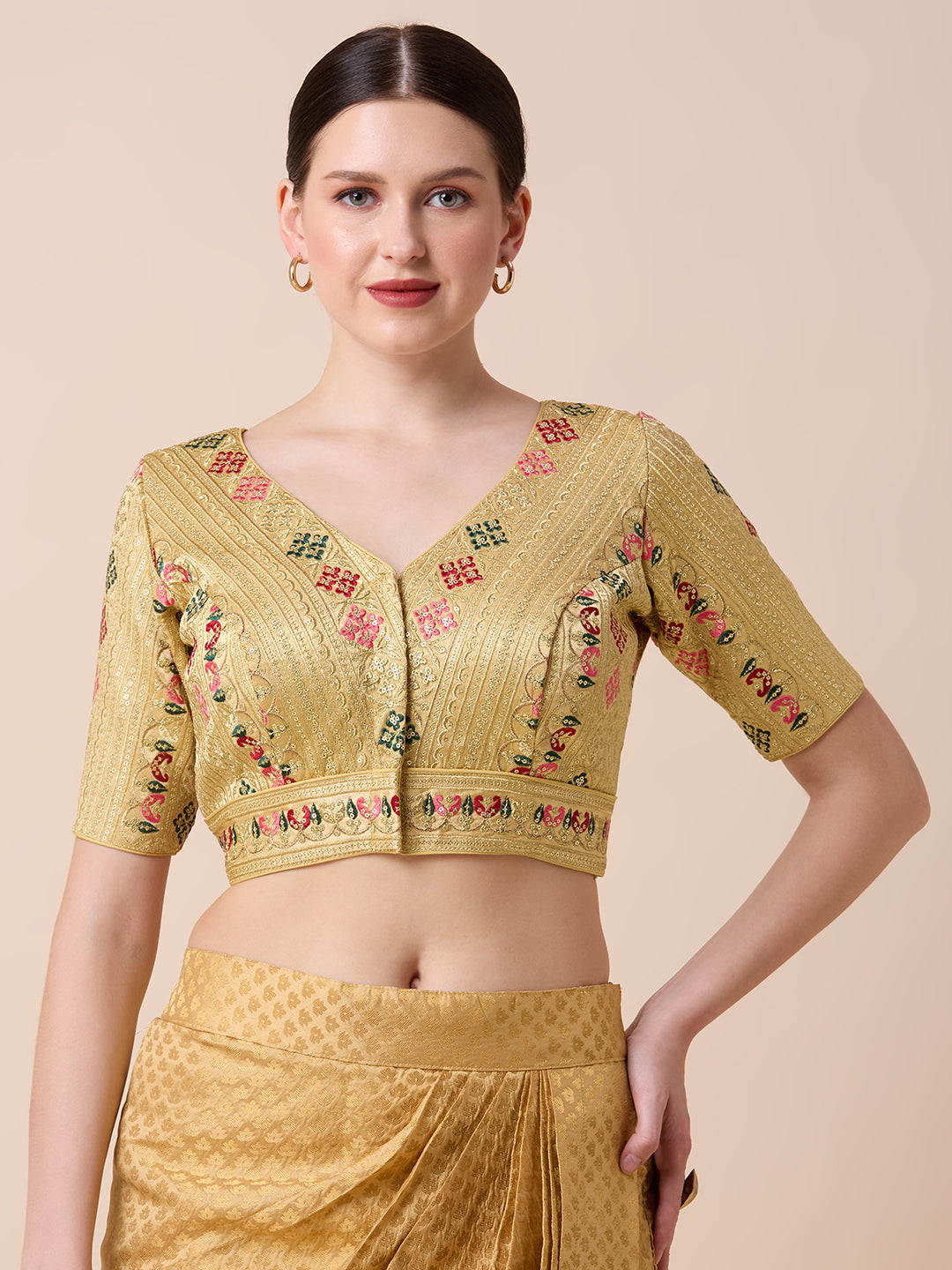 Silk Embroidered Tiki Work Blouse - Roop Darshan