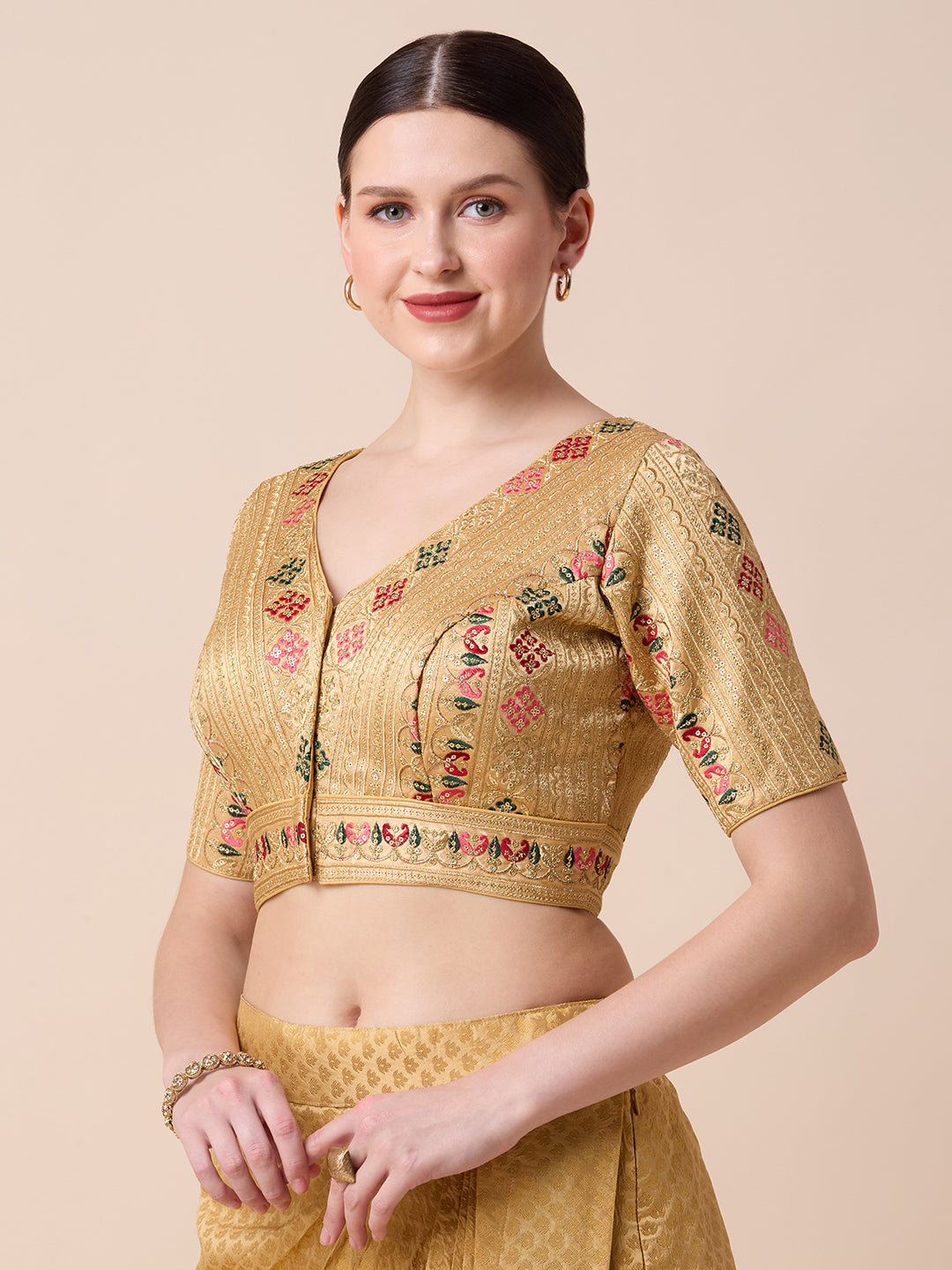 Silk Embroidered Tiki Work Blouse - Roop Darshan