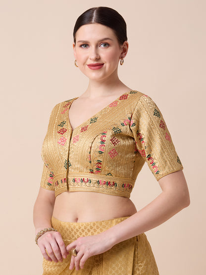 Silk Embroidered Tiki Work Blouse - Roop Darshan