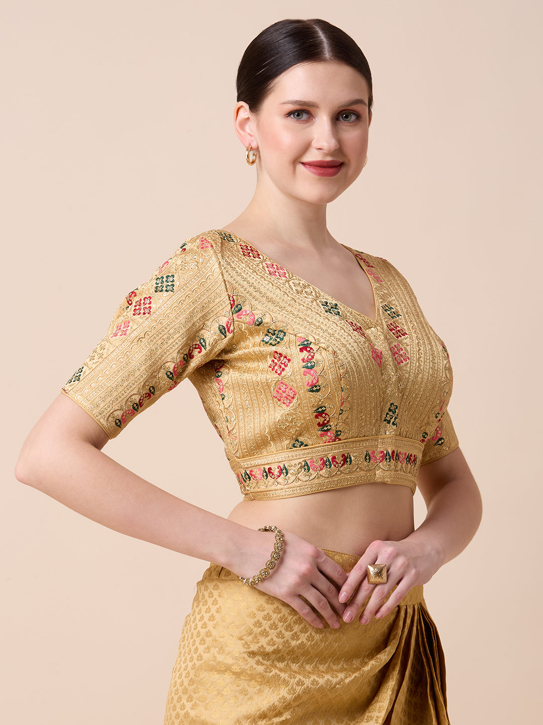 Silk Embroidered Tiki Work Blouse - Roop Darshan