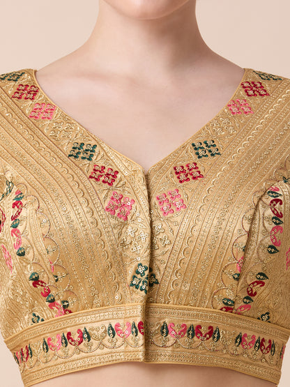 Silk Embroidered Tiki Work Blouse - Roop Darshan