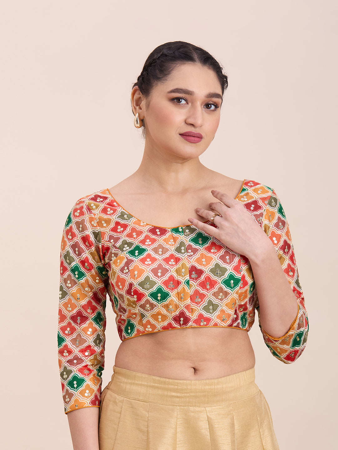 Silk Embroidered Tiki Work Blouse - Roop Darshan