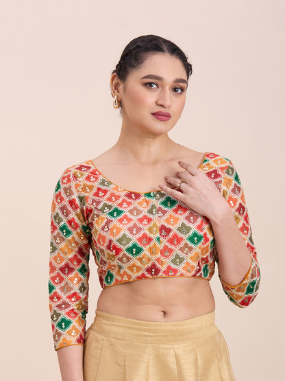 Silk Embroidered Tiki Work Blouse - Roop Darshan