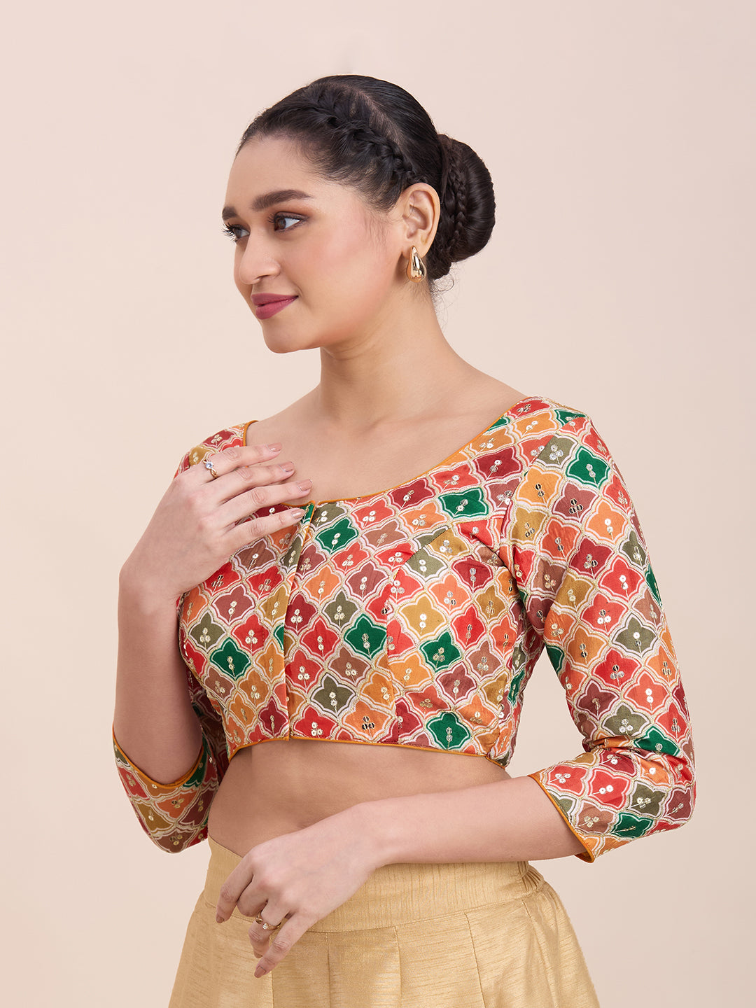 Silk Embroidered Tiki Work Blouse - Roop Darshan