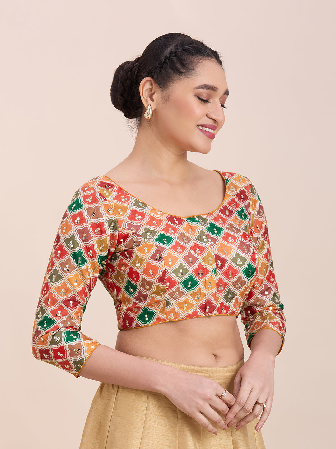 Silk Embroidered Tiki Work Blouse - Roop Darshan