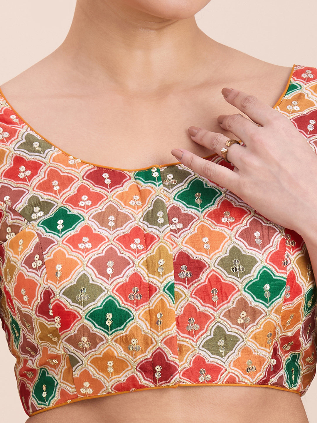 Silk Embroidered Tiki Work Blouse - Roop Darshan