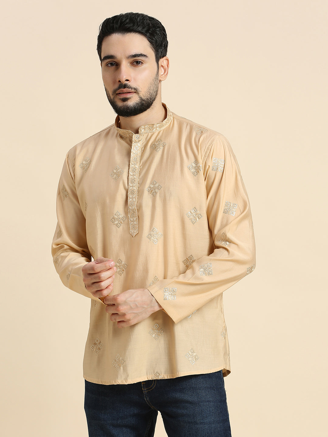Mens Silk Resham Work Kurta