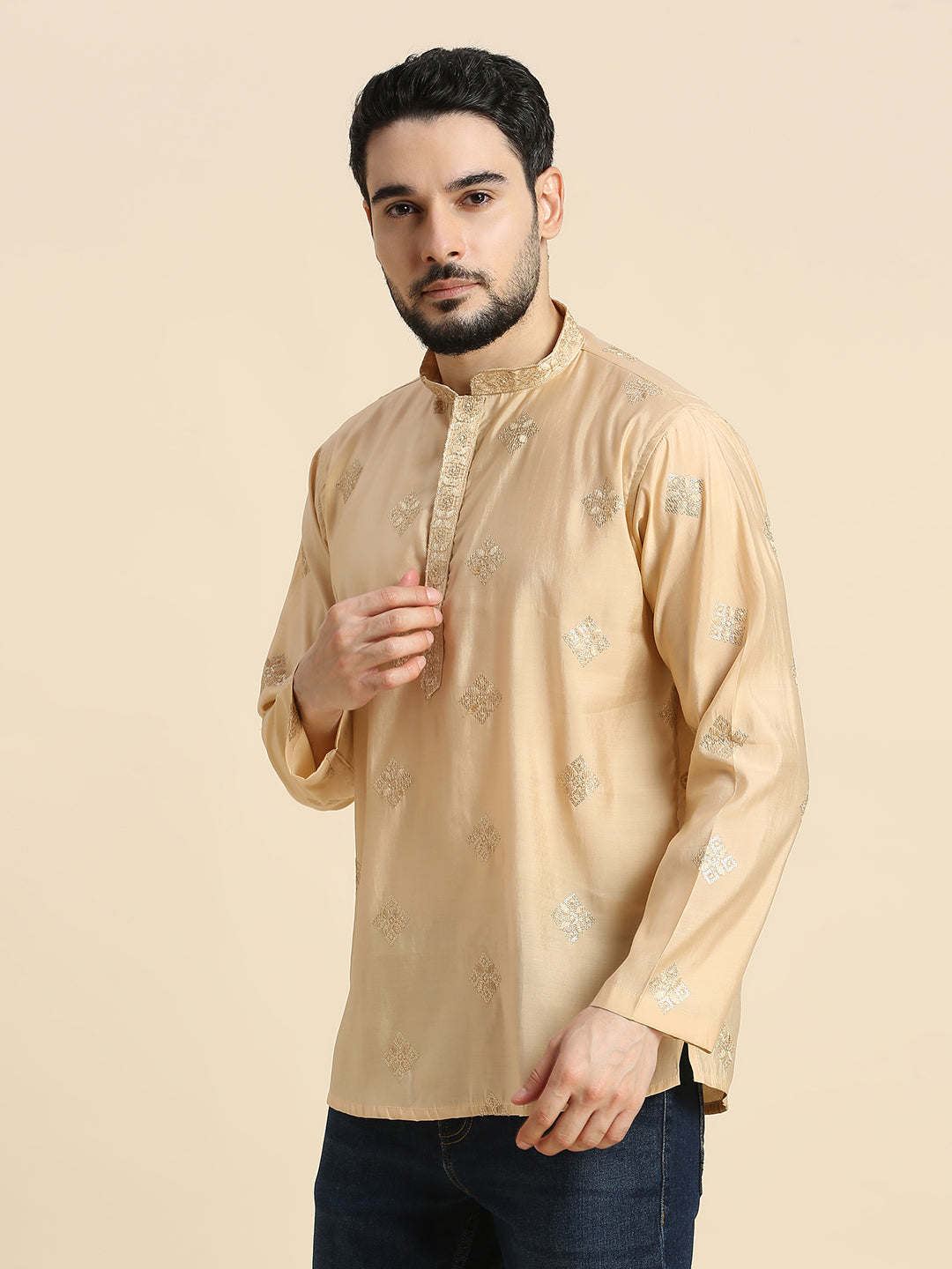 Mens Silk Resham Work Kurta