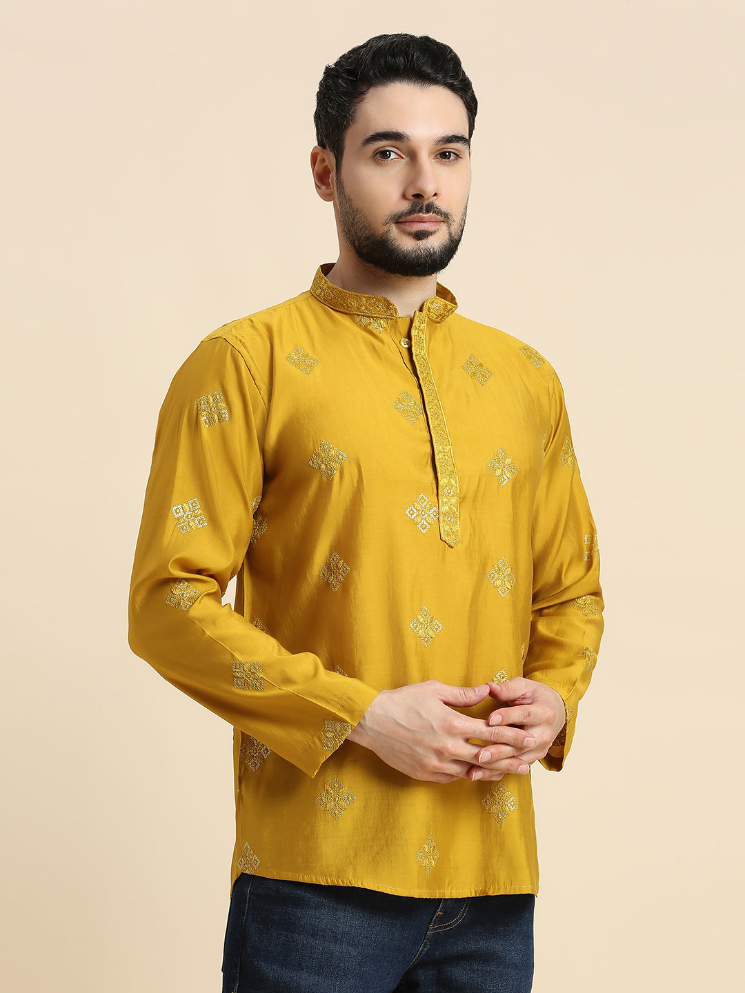 Mens Silk Resham Work Kurta