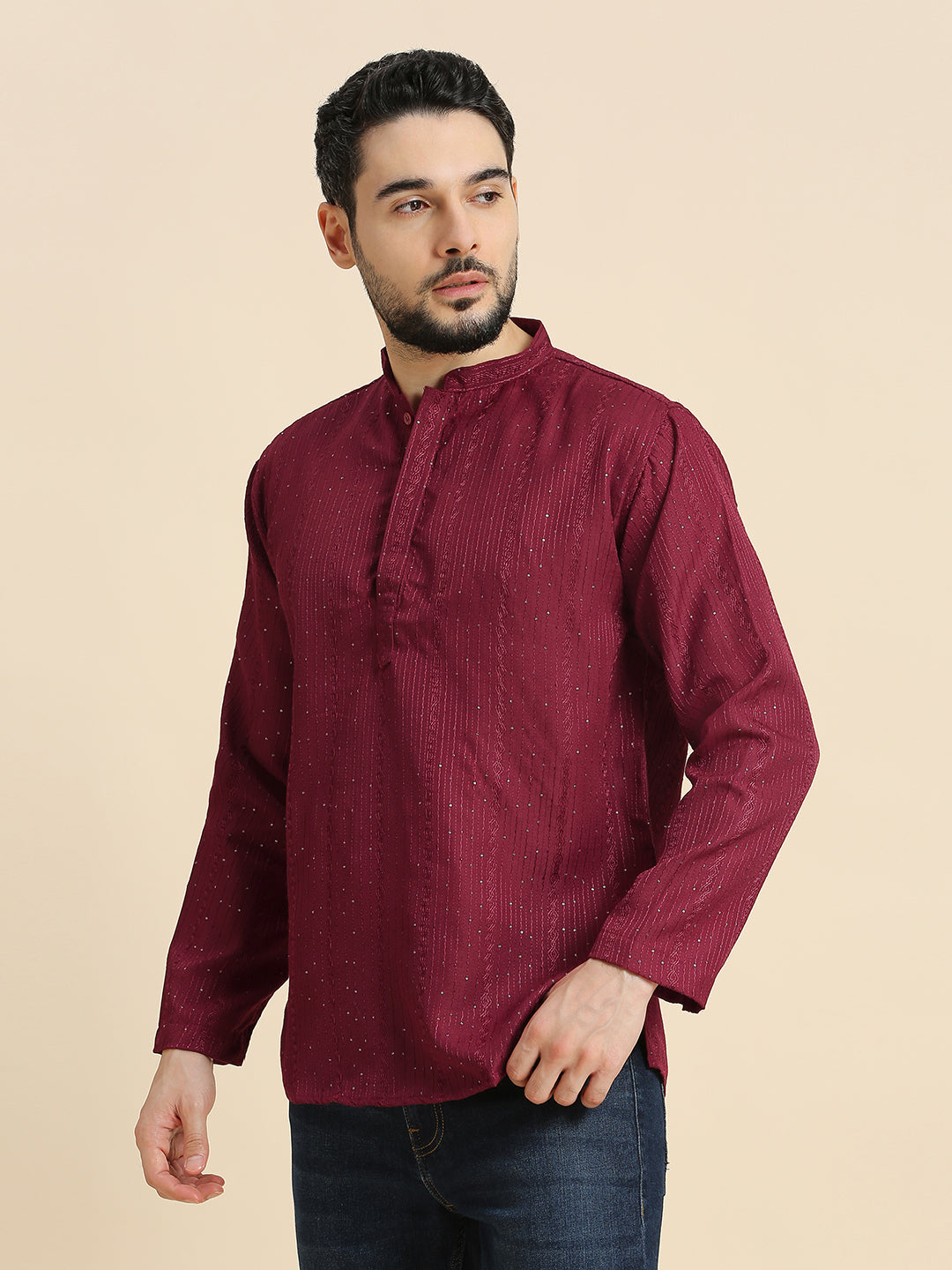 Mens Silk Embroidered Kurta - Roop Darshan