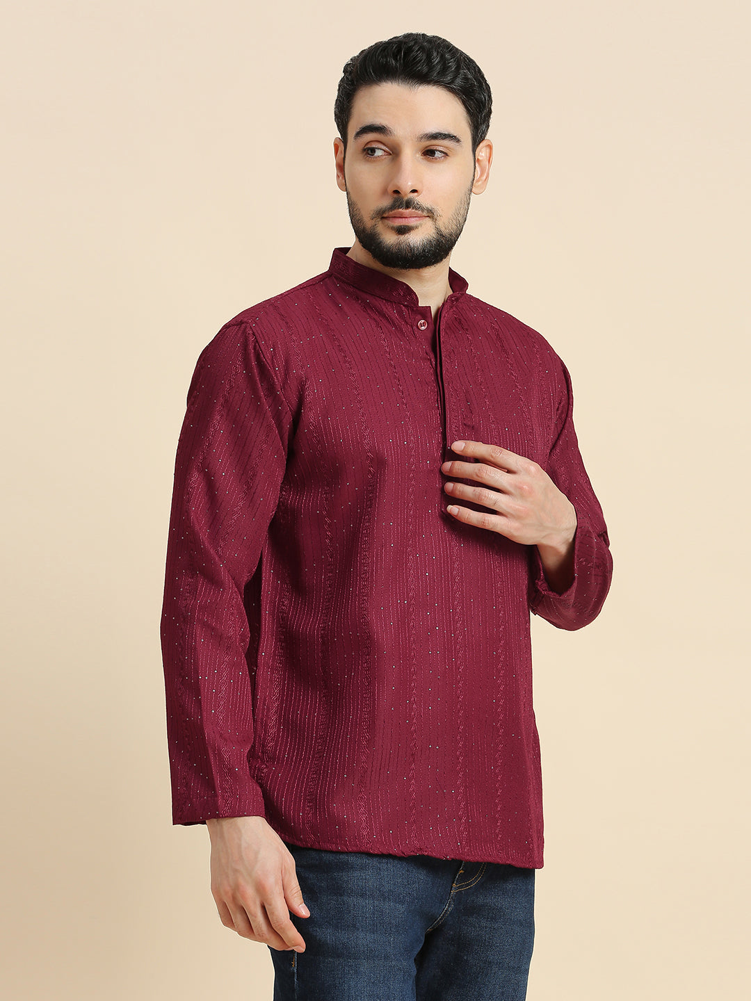 Mens Silk Embroidered Kurta - Roop Darshan