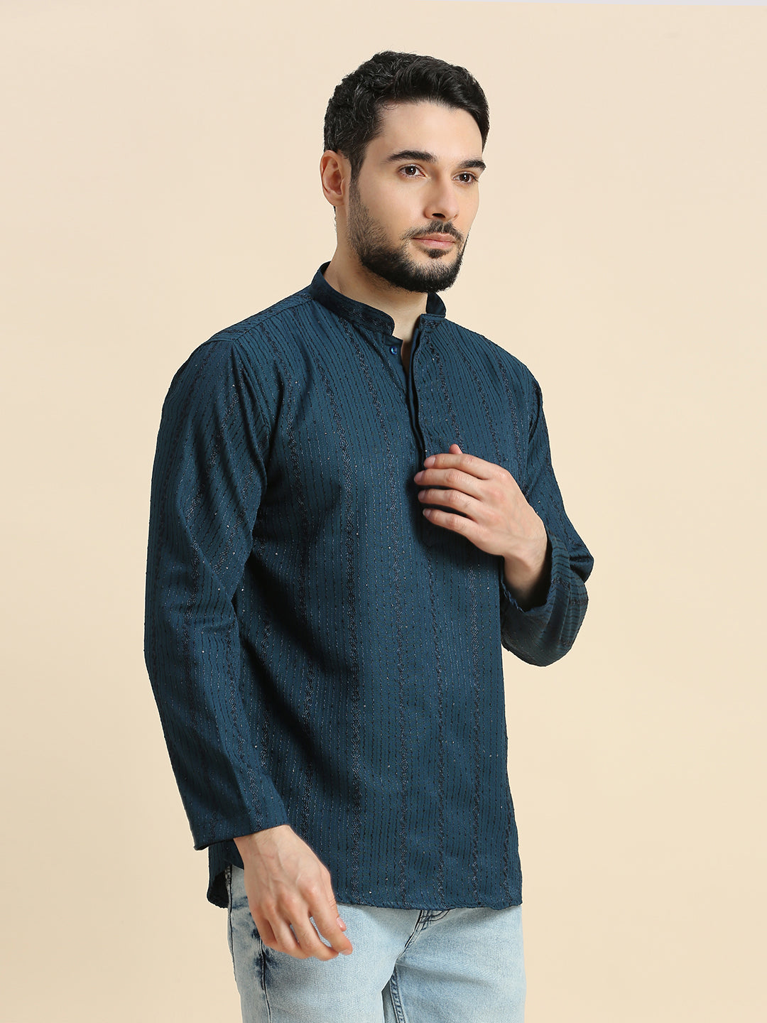 Mens Silk Embroidered Kurta - Roop Darshan