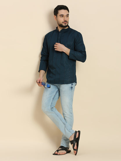 Mens Silk Embroidered Kurta