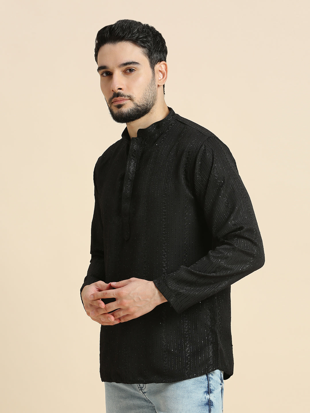 Mens Silk Embroidered Kurta - Roop Darshan